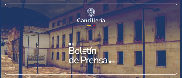 Banner general de boletín de prensa que tiene como fondo la foto de la fachada del Palacio de San Carlos, sede de Cancillería